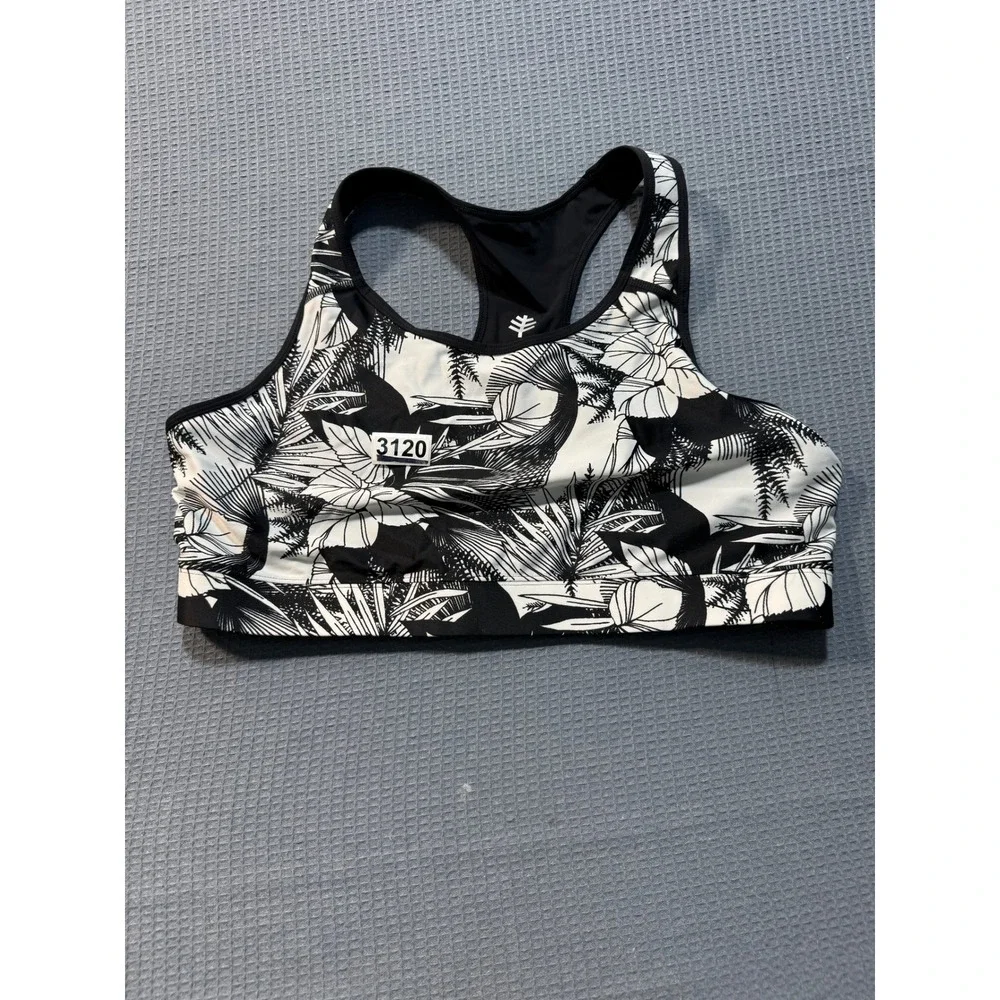 Coolibar Medley Swim Bra Womens XL Black White Tropical UPF 50+ 03300